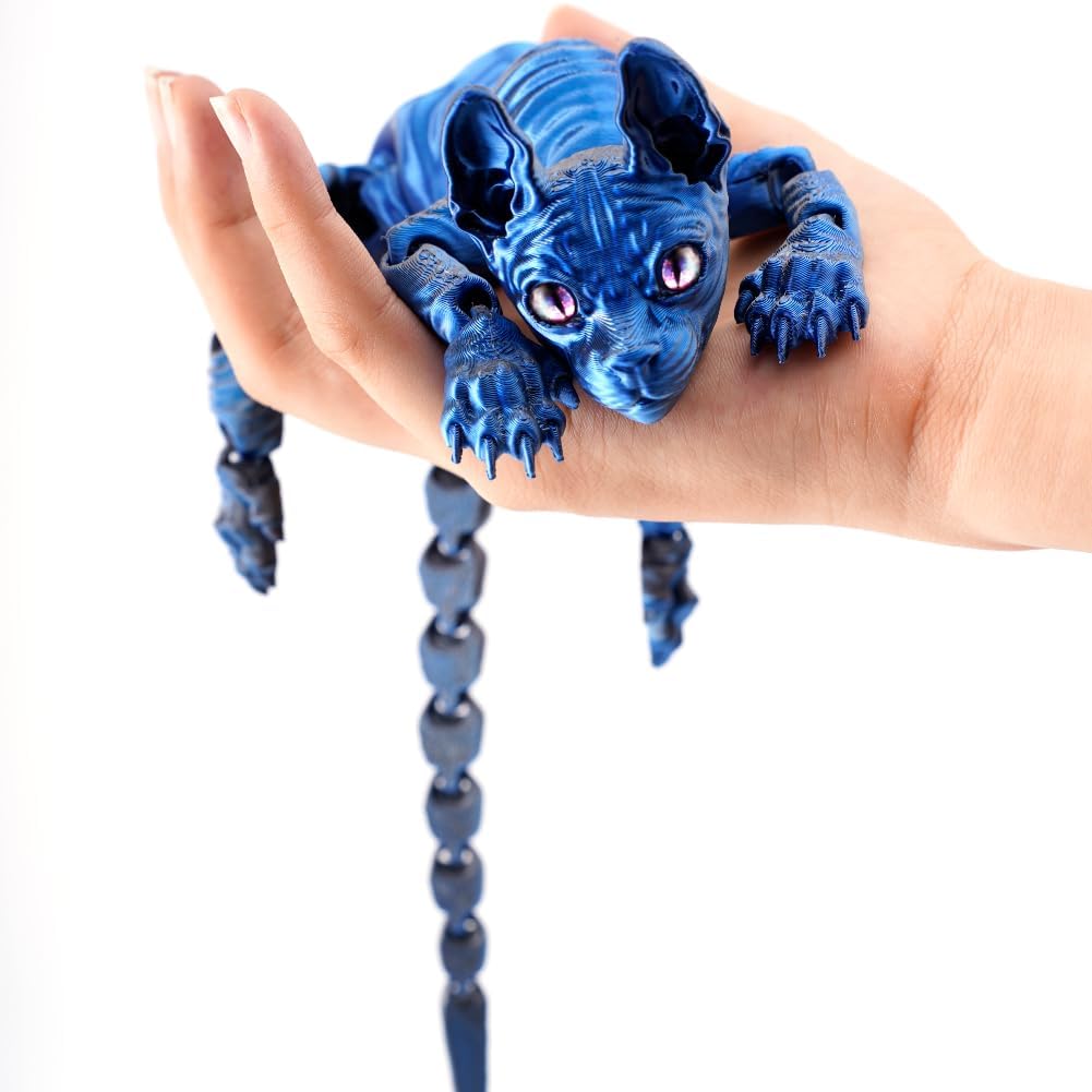 2PCS 3D Printed Sphynx Cat,Cat Figurine,Desk Toy, 3D Cat,Articulated Cats, Office Toy,Home Decor,Gift (Blue+Purple)