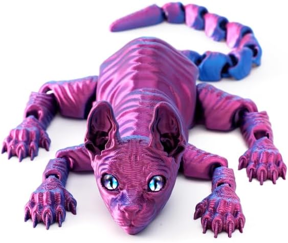 2PCS 3D Printed Sphynx Cat,Cat Figurine,Desk Toy, 3D Cat,Articulated Cats, Office Toy,Home Decor,Gift (Blue+Purple)