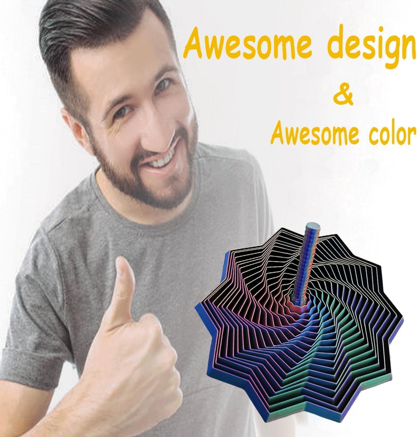 3D Expanded Sensory Fidget Star, 2025 New 3D Printed Hexagonal Decompression Sensory Rotating Spiral with Handle, for Relieving Stress, Irritability and Relaxation (Purple Gold, Large)