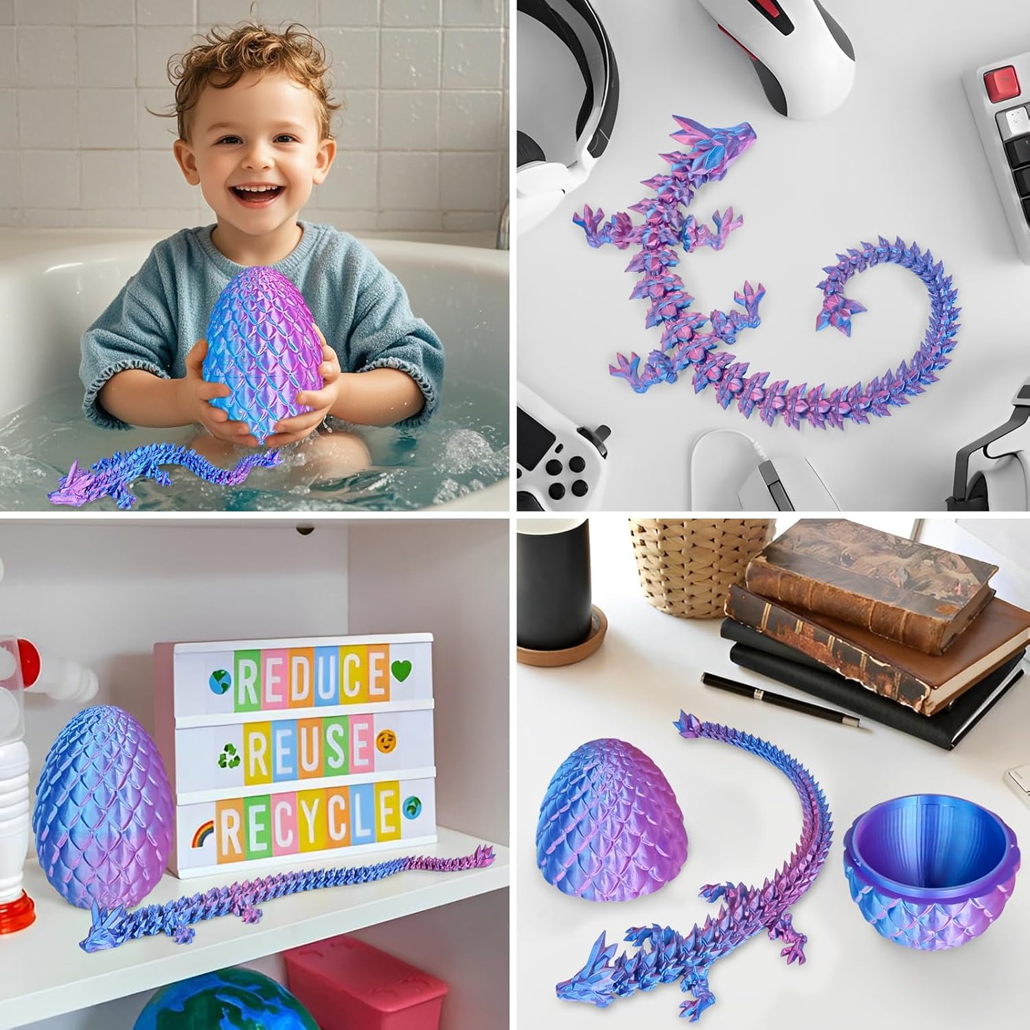 Dragon Egg with Dragon Inside 3D Printed Decorative Toys for Kids Adults Perfect Surprise Gifts Uniqur Home and Desk Decor Easter Valentine Birthdays Christmas(Purple,Medium)