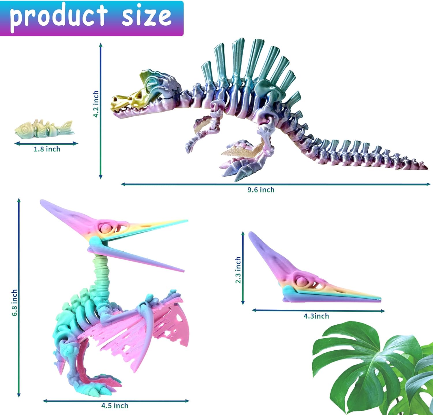 3D Printed Dinosaur, 3D Printed Animals Dragon Fidget Toy Adult Desk, Poseable Dino Skeletons with Articulated Joints, Easter Basket Stuffers, Home Decor, Stress Relief Toy for Autism (Spinosaurus)