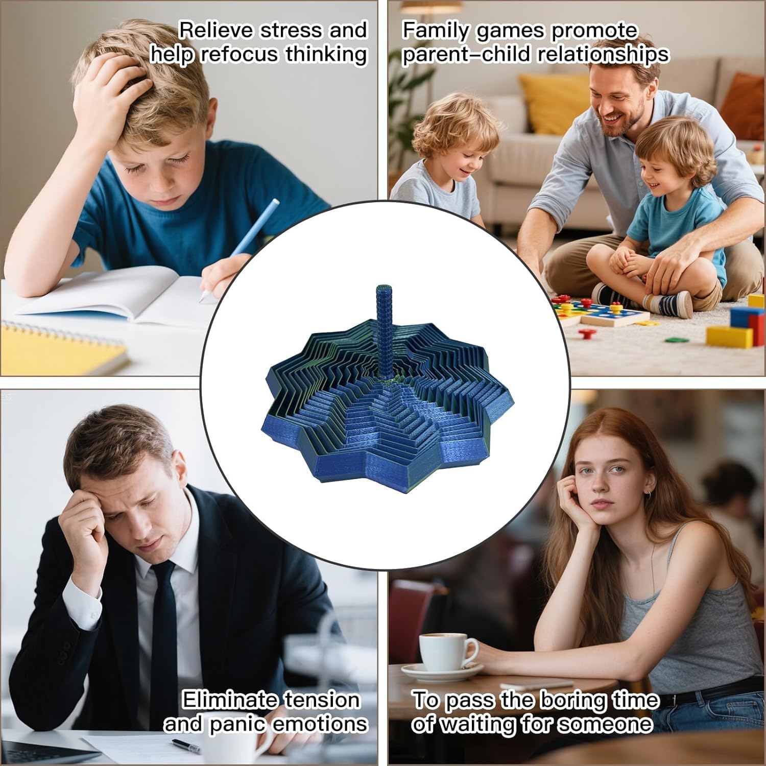 3D Expanded Sensory Fidget Star, 2025 New 3D Printed Hexagonal Decompression Sensory Rotating Spiral with Handle, for Relieving Stress, Irritability and Relaxation (Purple Gold, Large)