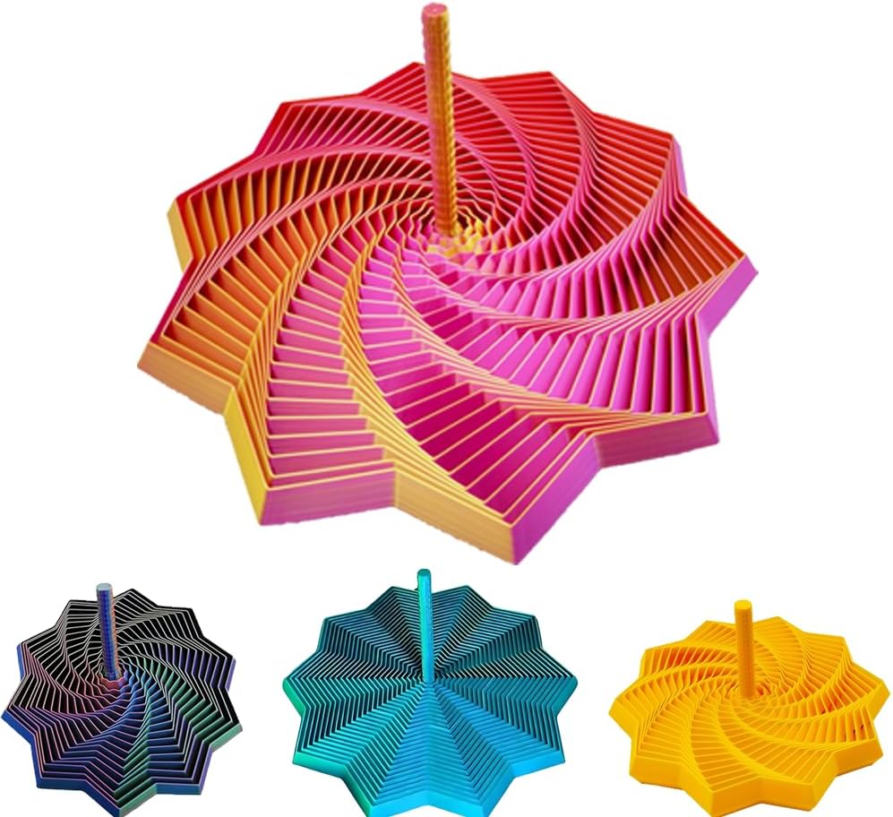 3D Expanded Sensory Fidget Star, 2025 New 3D Printed Hexagonal Decompression Sensory Rotating Spiral with Handle, for Relieving Stress, Irritability and Relaxation (Purple Gold, Large)