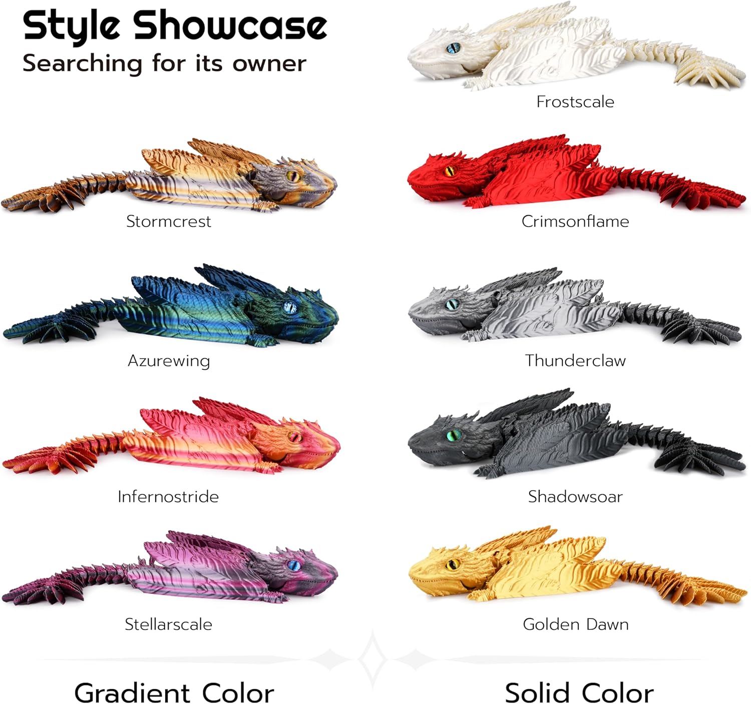 Feathered Wyvern Dragon, 3D Printed Dragon, Articulated Dragon, Fidget Dragon, 3D Printed Toys, Desktop Pet (Stormcrest)