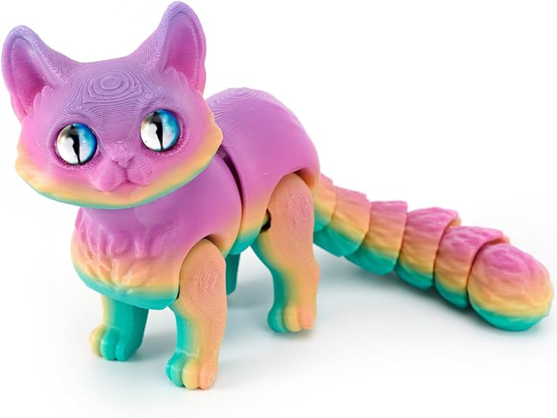 3D Printed Cat, Articulated Black Cat Toys for Adult, 3D Print Animals Fidget Toys Decor for Stress Relief, 3D Printing Cute Cat Desktop Pet (Light Purple)