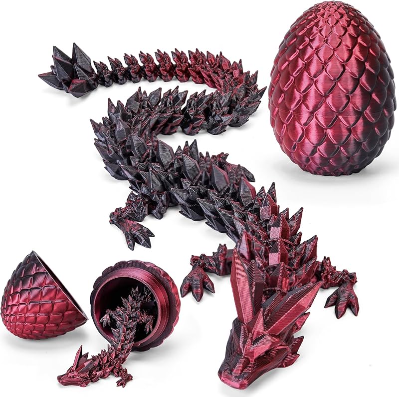 TBOLINE 12" 3D Printed Dragon Egg, Cool 3D Printer Articulated Crystal Dragon Toy for Boys Kid Teen, Animals Fidget Toy Dinosaur Eggs for 5-7 4-6 8-12 Year Old Boys Kid Girls