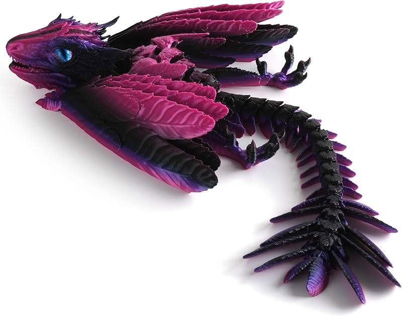 Feathered Wyvern, 3D Printed Articulated Fidget Dragon - Azurewing