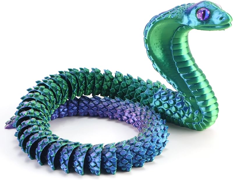 Realistic Fake Cobra 3D Snakes Soft PLA Figure Animals Snake Toy Python Action Model Figurines Stress Relief Toys Gifts(red-Blue)