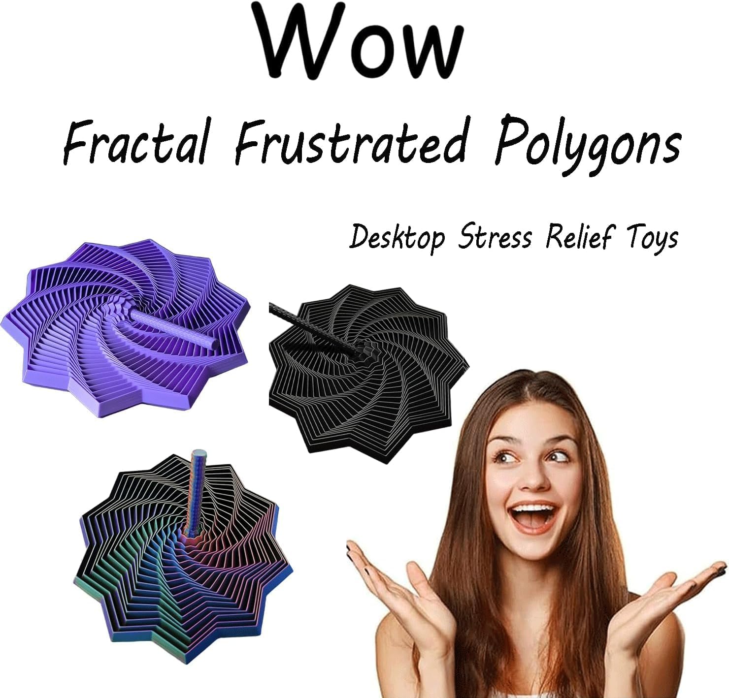 3D Expanded Sensory Fidget Star, 2025 New 3D Printed Hexagonal Decompression Sensory Rotating Spiral with Handle, for Relieving Stress, Irritability and Relaxation (Purple Gold, Large)