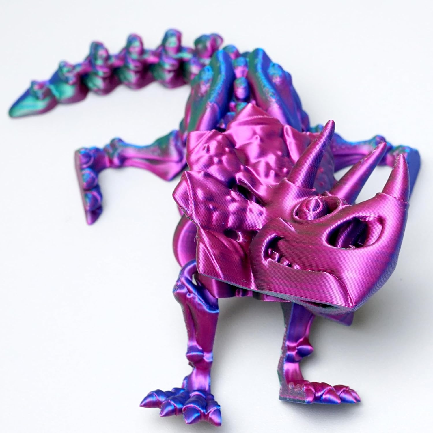 3D Printed Triceratops Skeleton Dinosaur,Flexible Realistic Articulated Animal Fidget Toys,Mystery Figurines Gifts for Easter Basket Stuffers,Executive Desk Funny Décor and Festival Collectible (RGB)