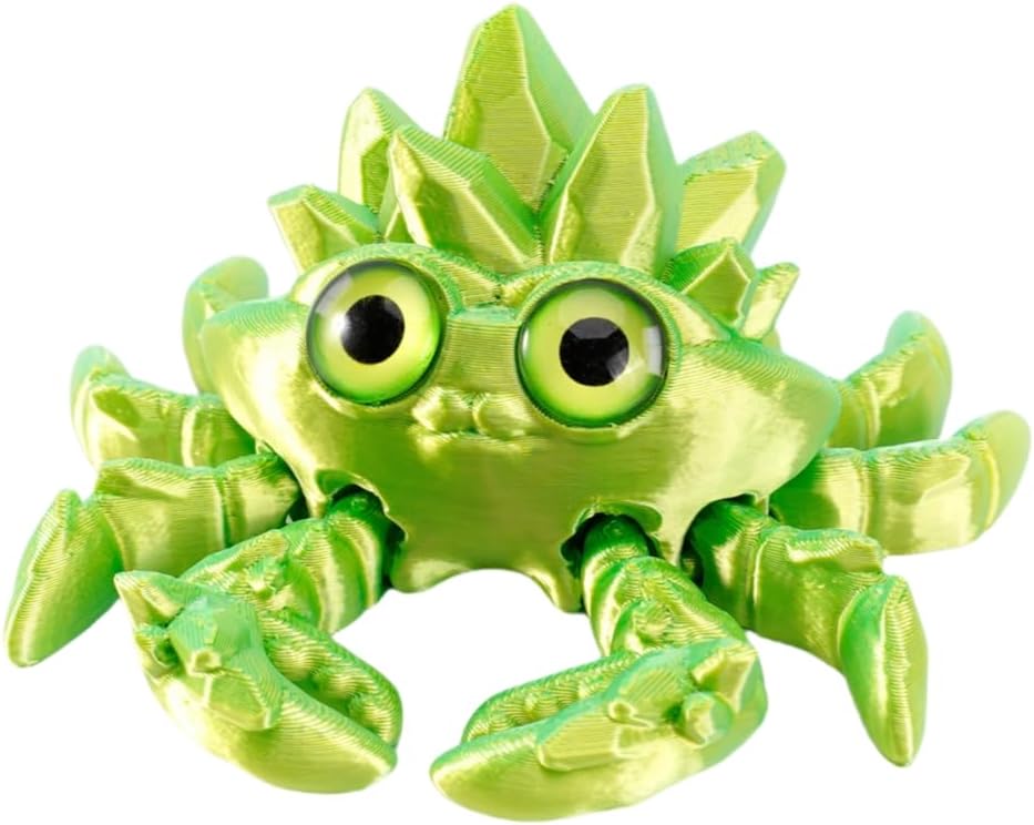 Crystal Gemstone Crab Figurine, 3D Printed Decorative Sculpture (Dreamy Green)