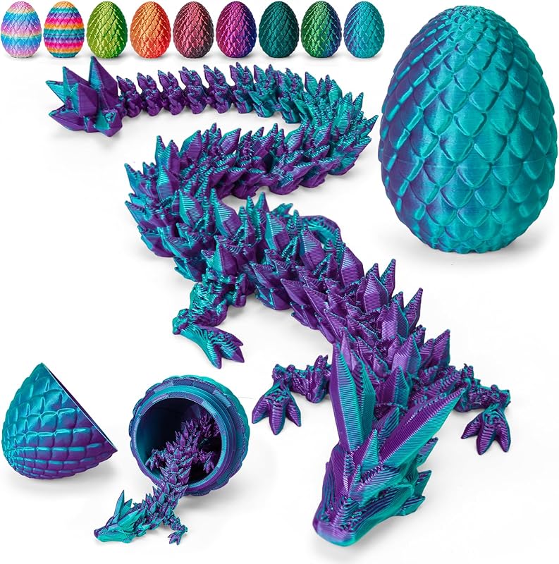 TBOLINE 12" 3D Printed Dragon Egg, Cool 3D Printer Articulated Crystal Dragon Toy for Boys Kid Teen, Animals Fidget Toy Dinosaur Eggs for 5-7 4-6 8-12 Year Old Boys Kid Girls