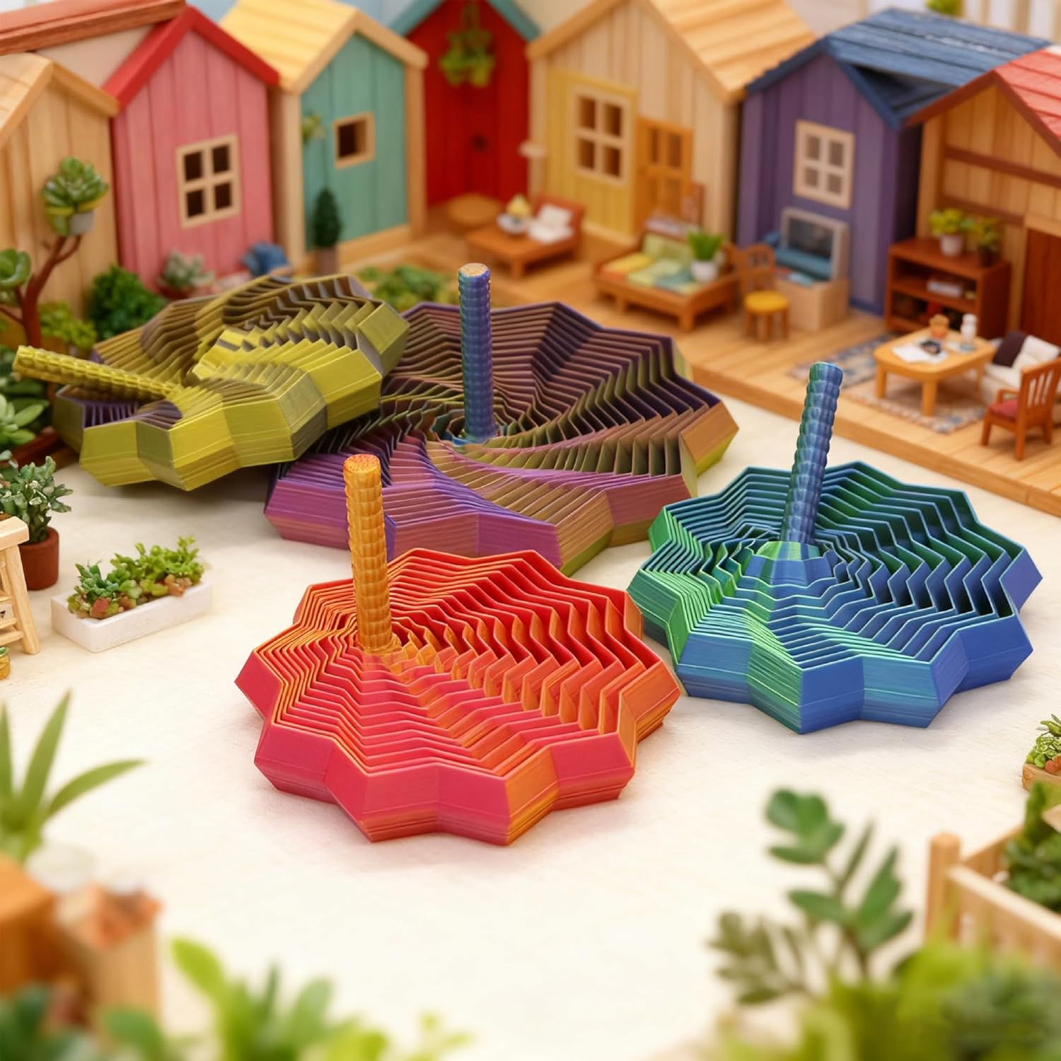 3D Printed Expanded Sensory Fidget Star, Fractal Fidget Toys with Handle, Hexagon Design for Office Desks As a Stress-Relief (S, Red-Blue Gradient)