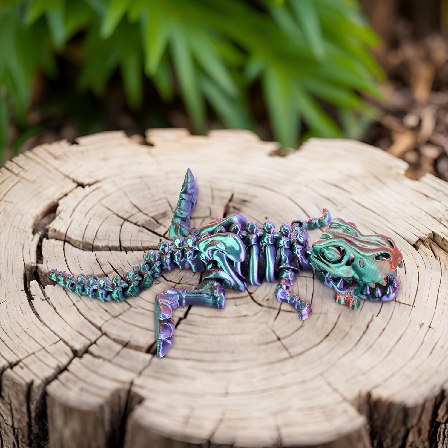 FunisFun 3D Printed Dragon with Articulated Bones for Adult, 3D Printed Dinosaur Fidget Toys Decor for Stress Relief (Green-Purple, 1P)
