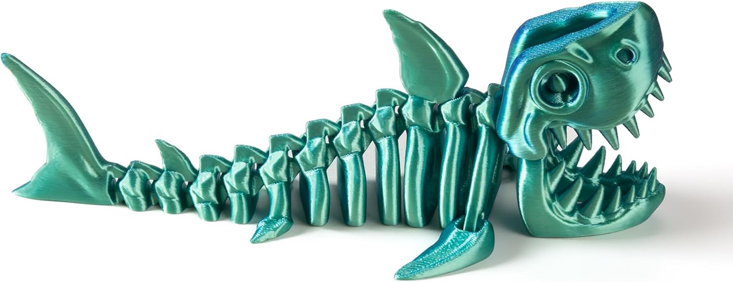 3D Printed Articulated Shark Toy – Fun Movable Skeleton Design for Desk Decor Fidget & Decompression Cute Rainbow Shark Model for Adults with Autism & ADHD Premium Quality（Green）