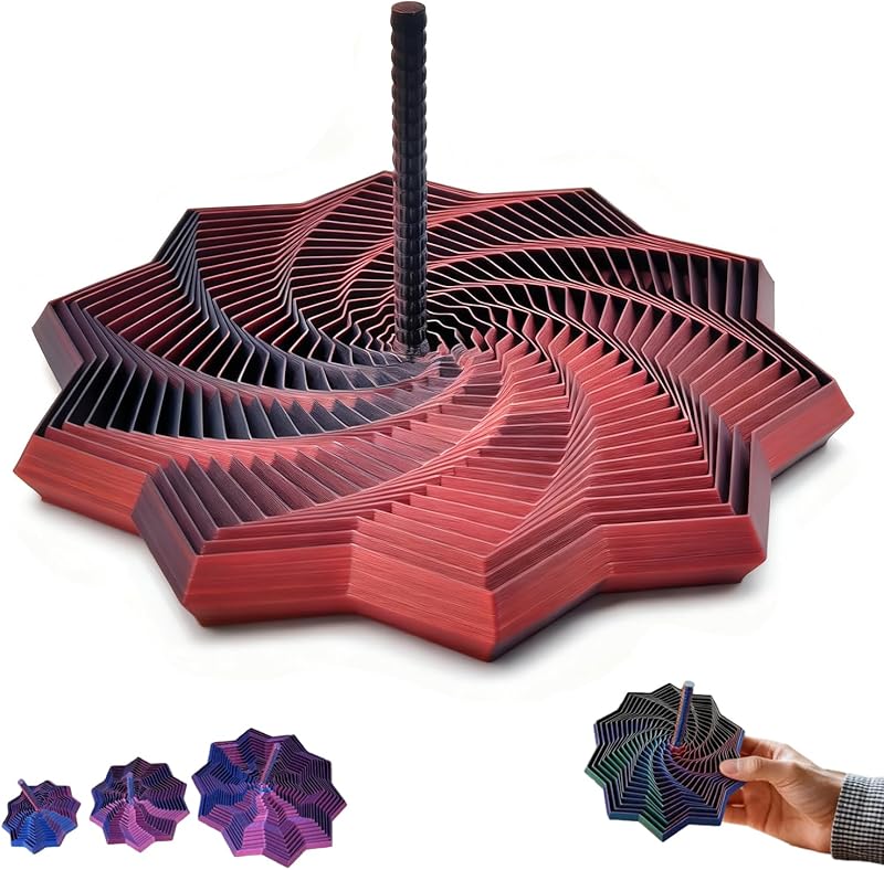 3D Printed Expanded Sensory Fidget Star, Stress-Relief Spinning Tower Toy, Colorful Fractal Fidget Hexagon with Handle for Perfect Christmas, Birthday Gifts (Orange-Red-Blue, Diameter 4.64in)