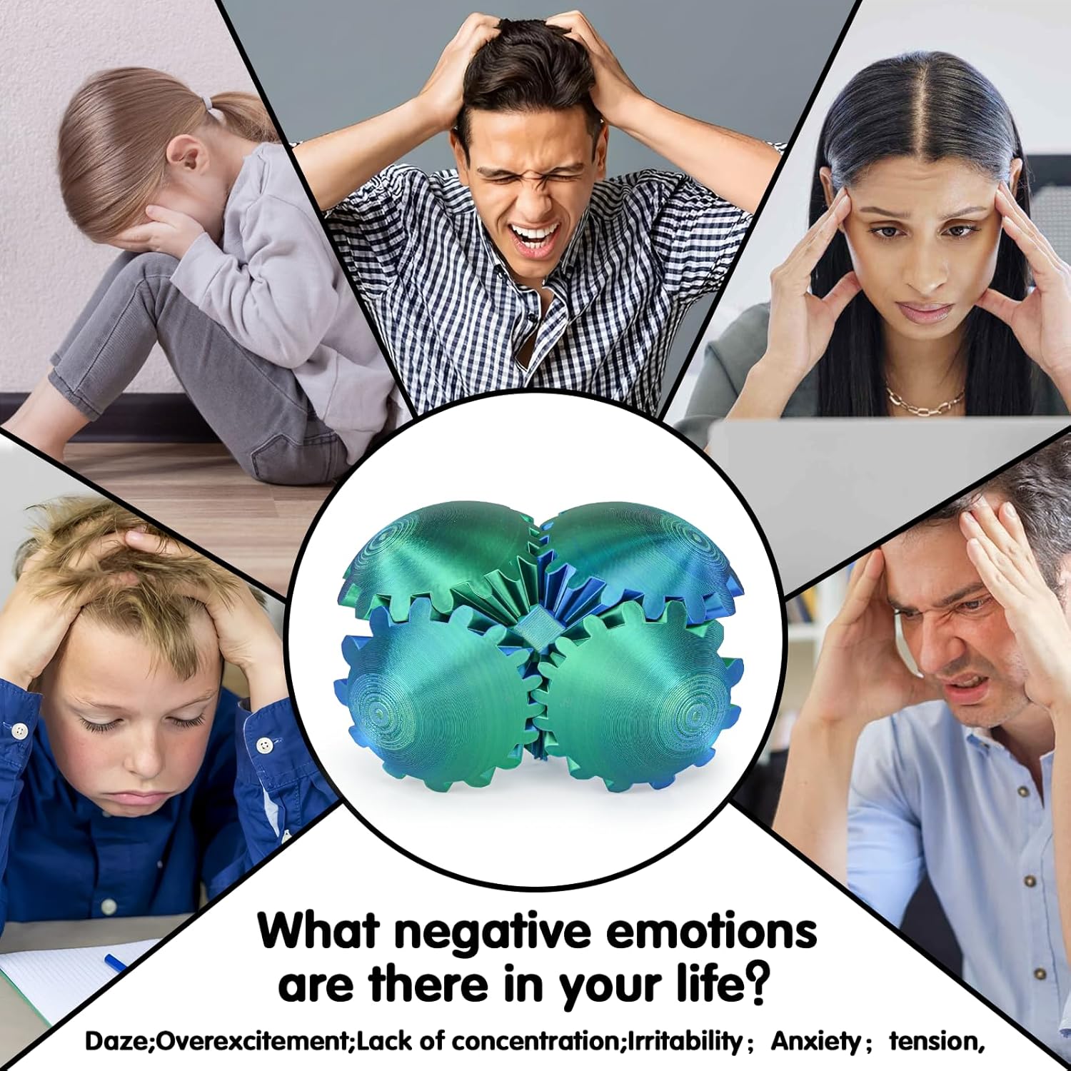 Gear Ball 3D Printed Cube Fidget Toy,Gear Sphere Fidget Toys,Sensory Toys for Stress and Anxiety Relief, Desk Toy Fidget Spinners,Stocking Stuffers for Adults & Kids Gift(Blue Green, 3.1 Inch)