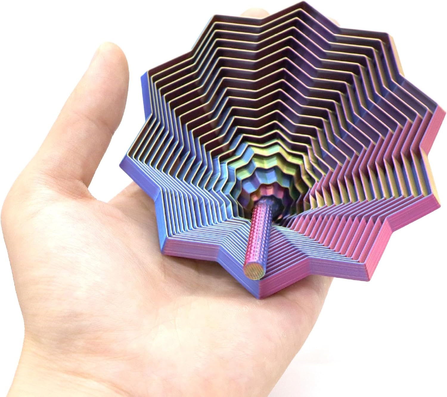 3D Printed Expanded Sensory Fidget Star, Fractal Fidget Toys with Handle, Hexagon Design for Office Desks As a Stress-Relief (S, Red-Blue Gradient)