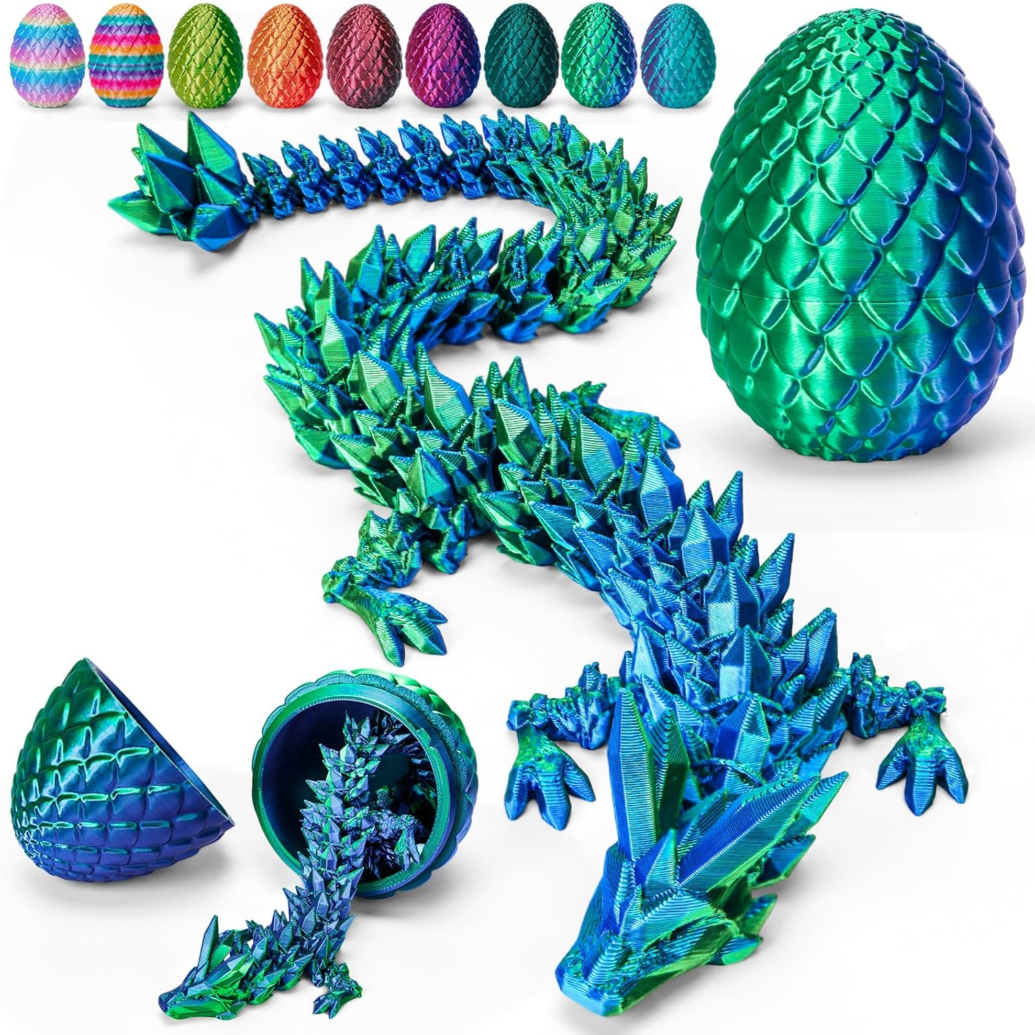 TBOLINE 12" 3D Printed Dragon Egg, Cool 3D Printer Articulated Crystal Dragon Toy for Boys Kid Teen, Animals Fidget Toy Dinosaur Eggs for 5-7 4-6 8-12 Year Old Boys Kid Girls