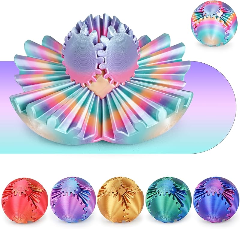 Gear Ball 3D Printed Cube Fidget Toy,Gear Sphere Fidget Toys,Sensory Toys for Stress and Anxiety Relief, Desk Toy Fidget Spinners,Stocking Stuffers for Adults & Kids Gift(Purple Blue, 3.1 Inch)