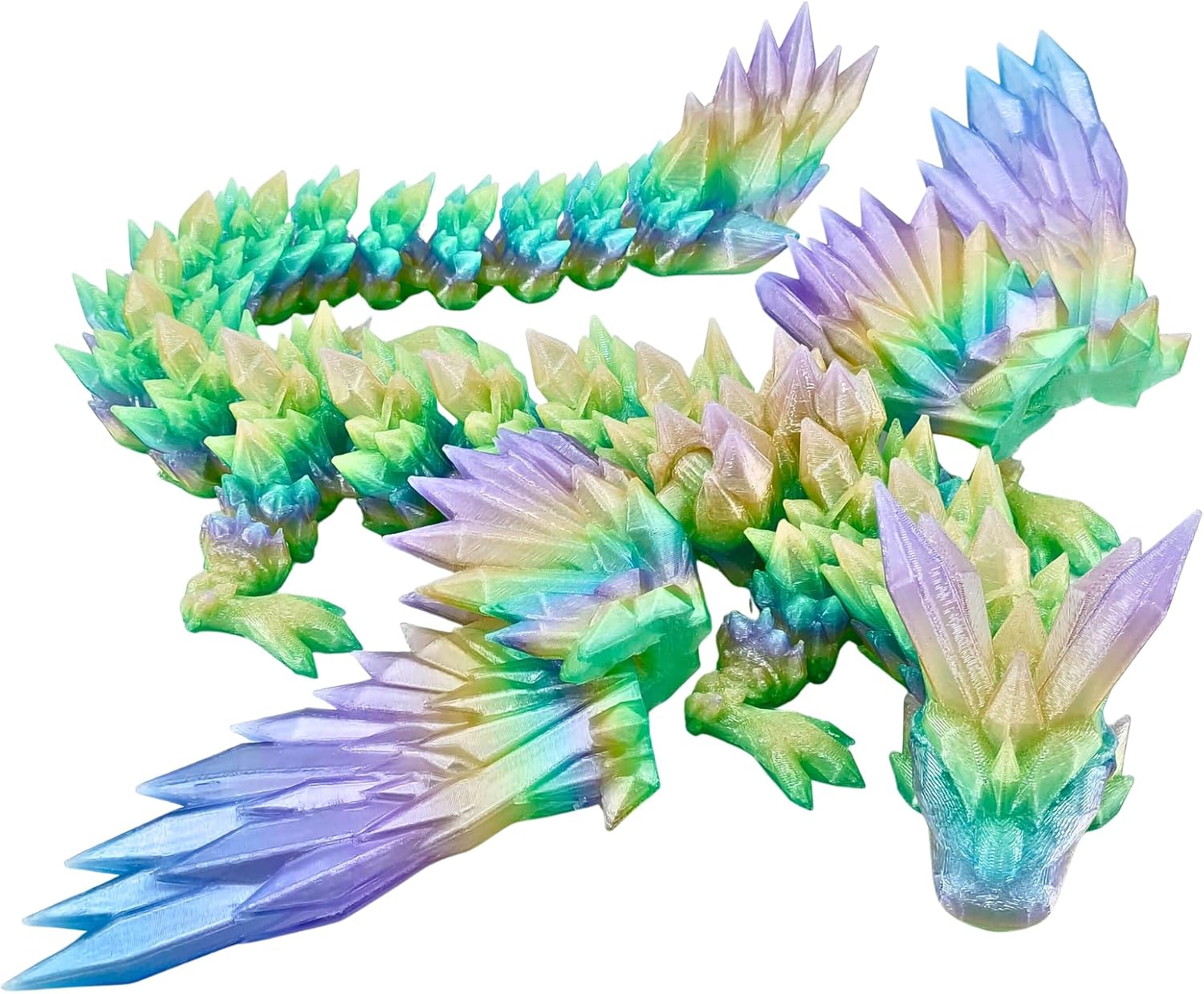 3D Printed Dragon - 18 inch Flying Flexible Dragon with Wings, Home Decor, Birthday Gift, Desk Pet（Aurora）