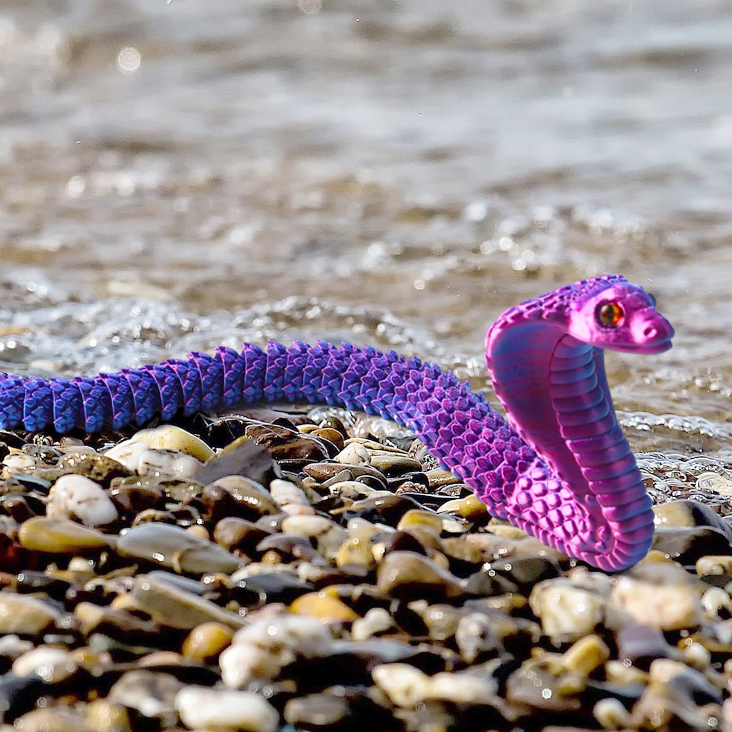 Realistic Fake Cobra 3D Snakes Soft PLA Figure Animals Snake Toy Python Action Model Figurines Stress Relief Toys Gifts(red-Blue)