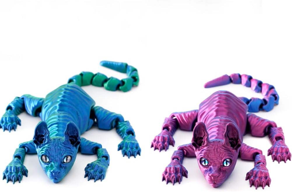 2PCS 3D Printed Sphynx Cat,Cat Figurine,Desk Toy, 3D Cat,Articulated Cats, Office Toy,Home Decor,Gift (Blue+Purple)