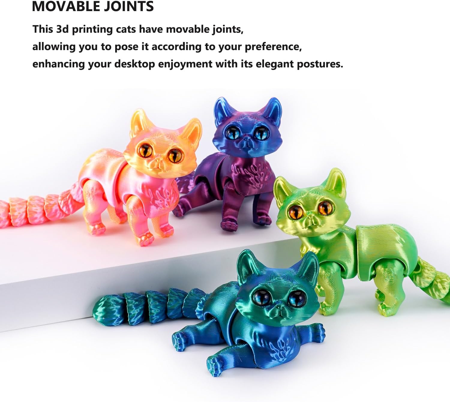 3D Printed Cat, Articulated Black Cat Toys for Adult, 3D Print Animals Fidget Toys Decor for Stress Relief, 3D Printing Cute Cat Desktop Pet (Light Purple)