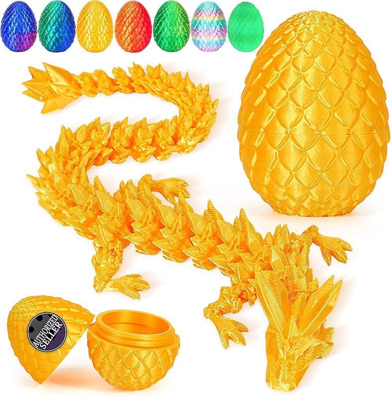 TBOLINE 12" 3D Printed Dragon Egg, Cool 3D Printer Articulated Crystal Dragon Toy for Boys Kid Teen, Animals Fidget Toy Dinosaur Eggs for 5-7 4-6 8-12 Year Old Boys Kid Girls