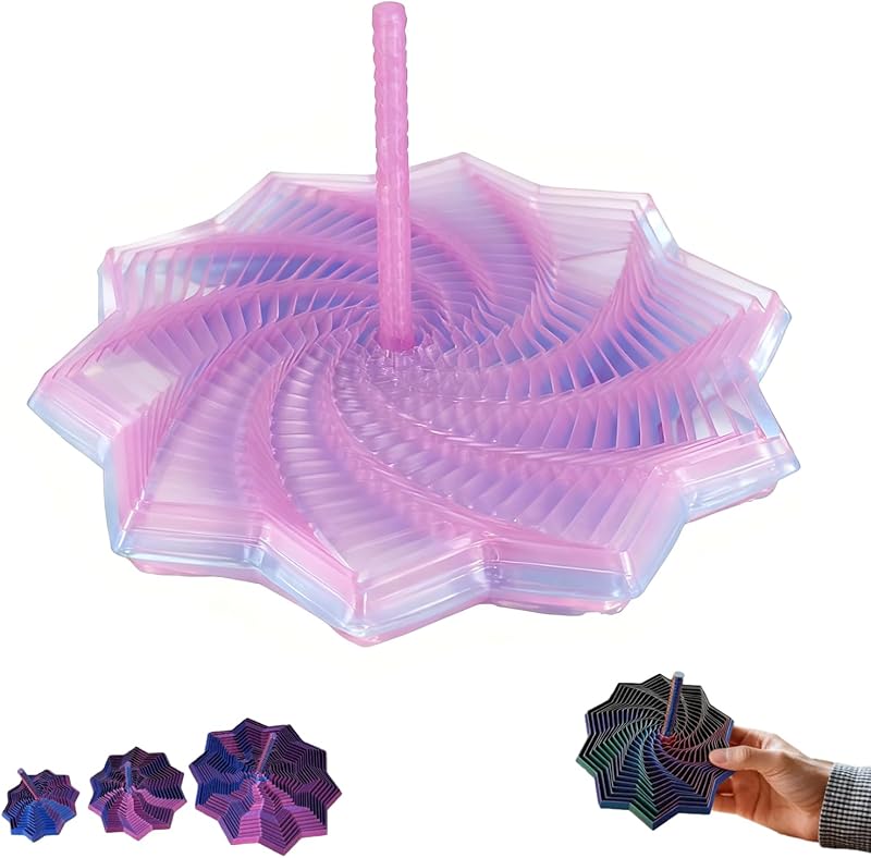 3D Printed Expanded Sensory Fidget Star, Stress-Relief Spinning Tower Toy, Colorful Fractal Fidget Hexagon with Handle for Perfect Christmas, Birthday Gifts (Orange-Red-Blue, Diameter 4.64in)