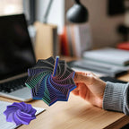 3D Expanded Sensory Fidget Star, 2025 New 3D Printed Hexagonal Decompression Sensory Rotating Spiral with Handle, for Relieving Stress, Irritability and Relaxation (Purple Gold, Large)