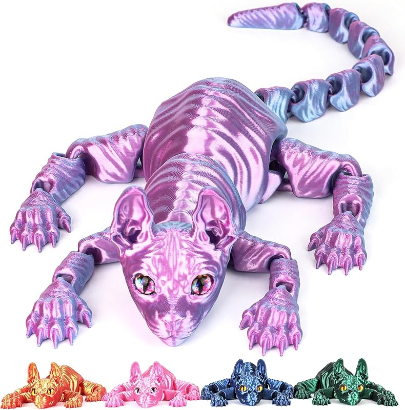 3D Printed Sphynx Cat, 12 Inch Realistic Hairless Cat,3D Printed Animals with Flexible Articulated Joints, Fidget Toy Adults for Stress Relief, Home Office Decor Desk Toys (Laser Red)